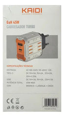 Carregador de Tomada Turbo GaN 65W Kaidi KD-693