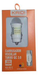 Carregador Veicular Turbo USB 3A Kaidi KD-501