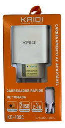 Carregador de Tomada 2 Saídas Kaidi KD-109