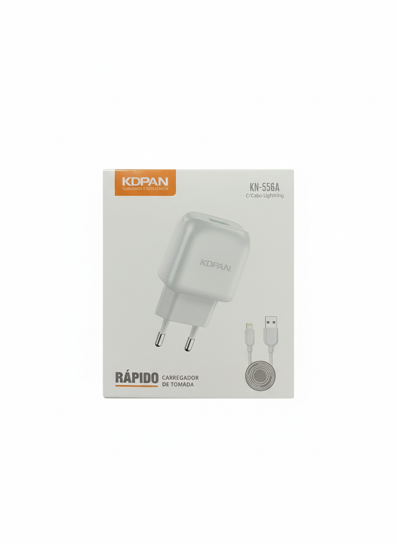 Carregador de Tomada Rápido com Cabo Lightning KDPAN KN-556A
