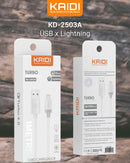 Cabo de Carregamento Turbo USB Kaidi KD-2503
