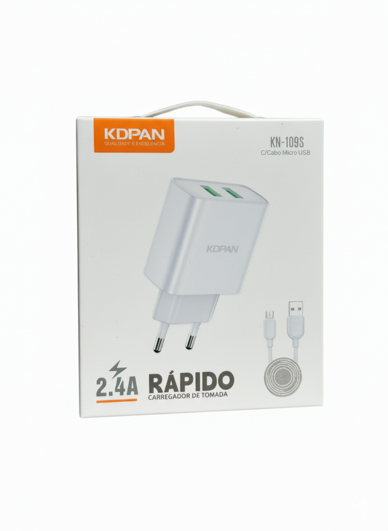 Carregador de Tomada Rápido com Cabo Micro USB KDPAN KN-109S