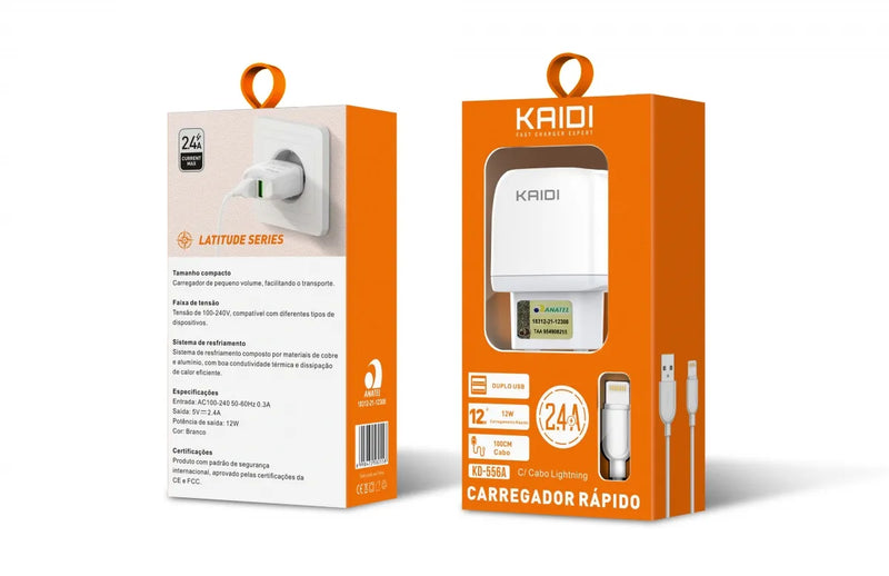 Carregador de Tomada 2 Saídas KD-556 Com Cabo