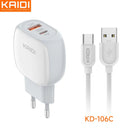 Carregador de Tomada USB e USB-C 20W Kaidi KD-106