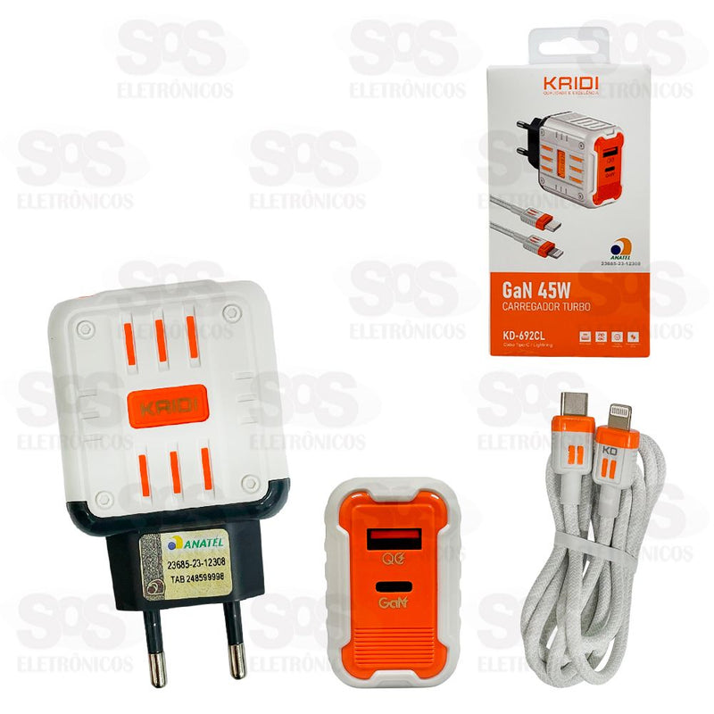 Carregador Turbo GaN 45W KD-692 Cabo Lightning
