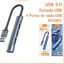 Adaptador Hub USB 3.0 Kaidi 4 Portas - KD 3802