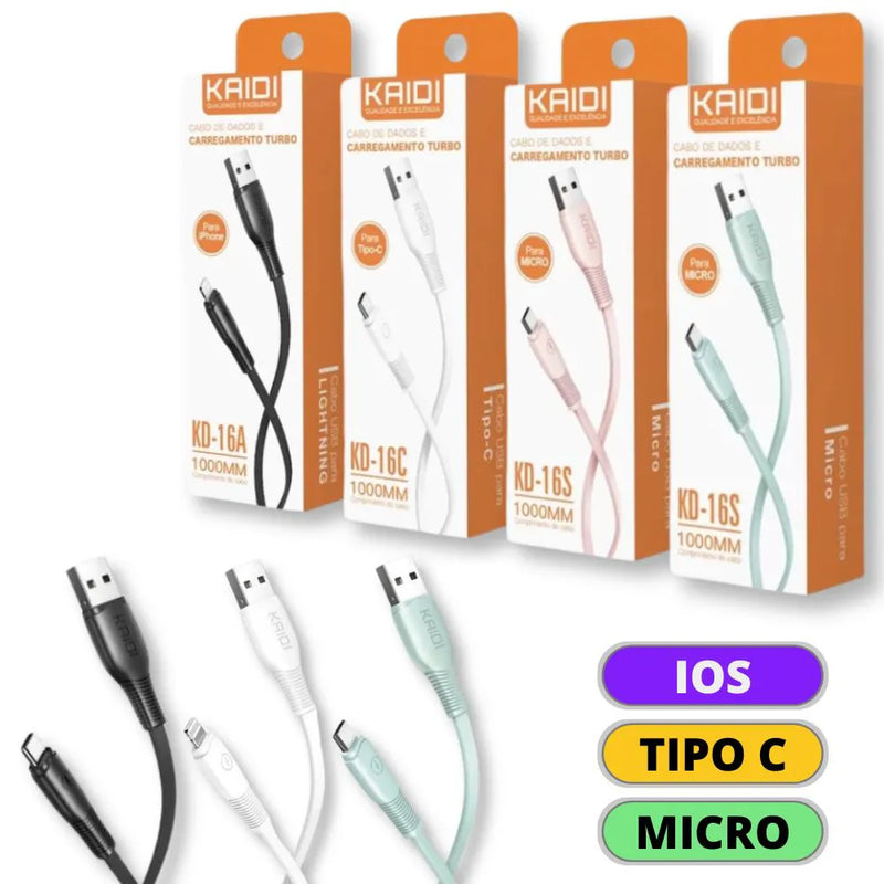 Cabo de Dados e Carregamento USB  1M KD-16