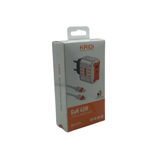 Carregador Turbo GaN 45W Cabo Lightning Kaidi KD-692