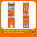 Cabo de Dados e Carga USB Kaidi KD-330 300cm