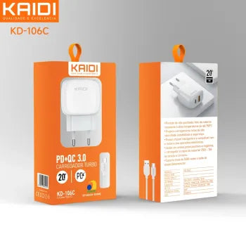 Carregador de Tomada 2 Saídas (Tipo C e USB) KD-670 20W