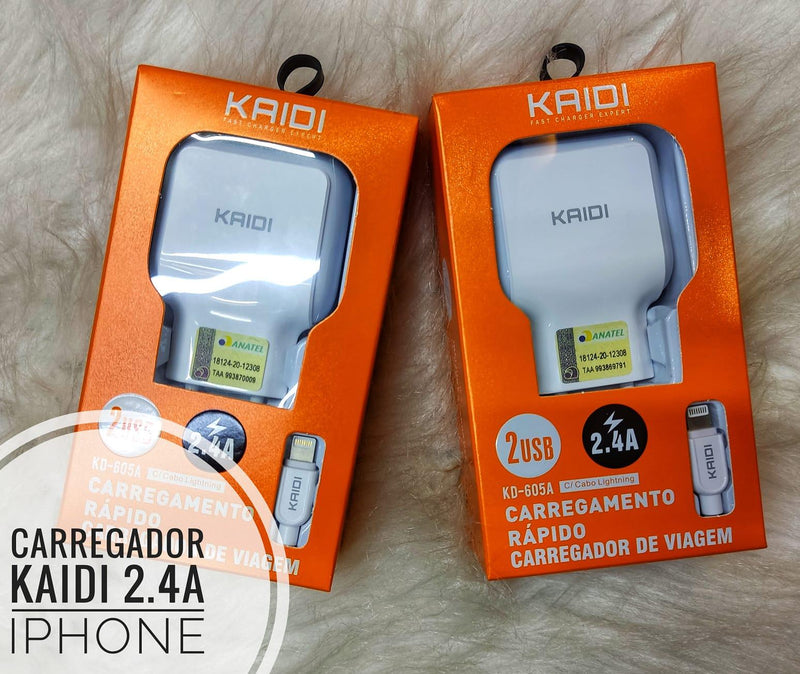 Carregador De Tomada 2 Saídas- KD-605A Cabo Lightning
