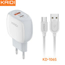 Carregador de Tomada USB e USB-C 20W Kaidi KD-106