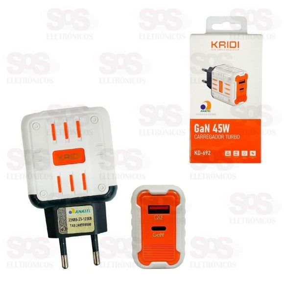 Carregador Turbo GaN 45W KD-692 Cabo Lightning